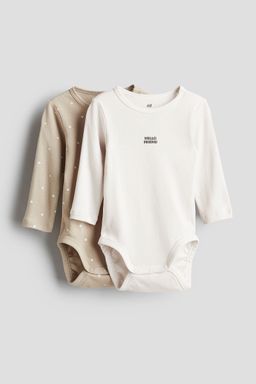 H&M - White 2-Pack Long-Sleeved Bodysuits
