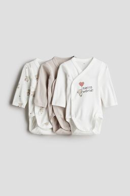 H&M - Beige 3-Pack Wrapover Bodysuits