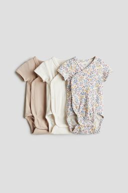 H&M - Beige 3-Pack Wrapover Bodysuits