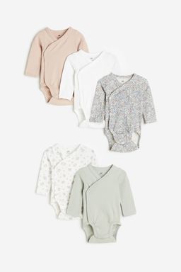 H&M - White 5-Pack Wrapover Bodysuits