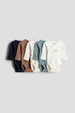 H&M - White 5-Pack Wrapover Bodysuits
