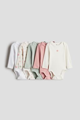 H&M - White 5-Pack Long-Sleeved Bodysuits