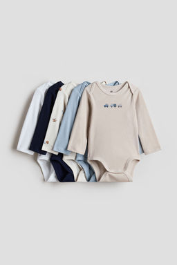 H&M - Blue 5-Pack Long-Sleeved Bodysuits