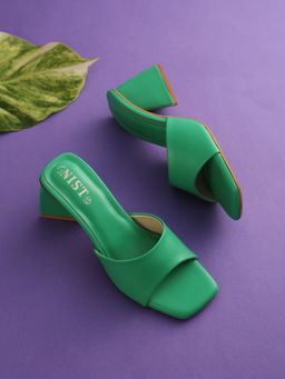 GNIST - Green Chunky Plain Block Heel
