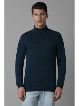 Louis Philippe - Men Navy Solid Turtle Neck Full Sleeves Sweater