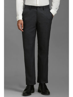 Louis Philippe - Men Grey Slim Fit Check Flat Front Formal Trousers