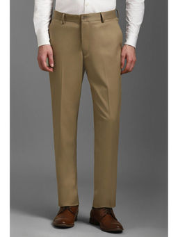 Louis Philippe - Men Khaki Slim Fit Solid Flat Front Formal Trousers