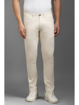 Louis Philippe - Men Beige Slim Tapered Fit Solid Flat Front Casual Trousers