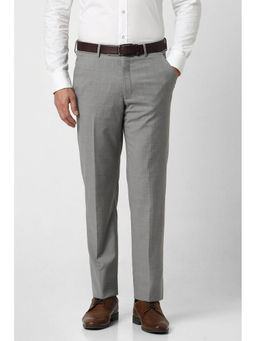 Louis Philippe - Men Grey Slim Fit Textured Flat Front Formal Trousers