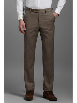 Louis Philippe - Men Brown Slim Fit Textured Flat Front Formal Trousers