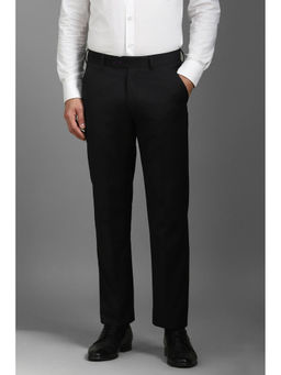 Louis Philippe - Men Black Slim Fit Solid Flat Front Formal Trousers