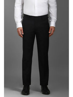 Louis Philippe - Men Black Slim Fit Solid Flat Front Formal Trousers