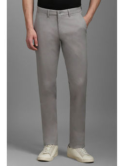 Louis Philippe - Men Grey Slim Tapered Fit Solid Flat Front Casual Trousers