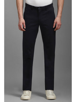 Louis Philippe - Men Black Slim Tapered Fit Solid Flat Front Casual Trousers