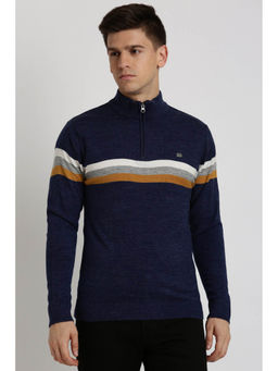 Peter England - Men Navy Patterned Stylized Neck Sweater
