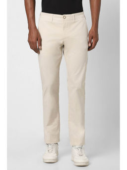 Peter England - Men Cream Solid Slim Fit Chino Casual Trousers