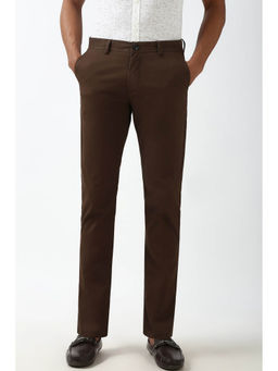 Peter England - Men Brown Solid Slim Fit Trousers