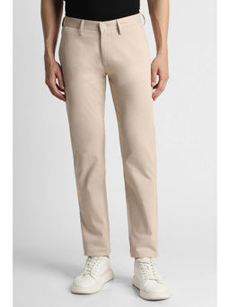 Peter England - Men Beige Solid Super Slim Fit Trousers