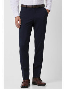 Peter England - Men Navy Solid Slim Fit Formal Trousers