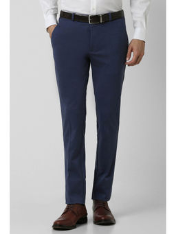 Peter England - Men Blue Textured Super Slim Fit Formal Trousers