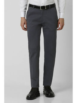 Peter England - Men Grey Textured Super Slim Fit Formal Trousers