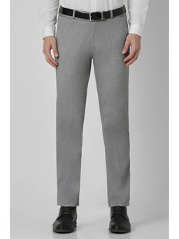 Peter England - Men Grey Textured Super Slim Fit Formal Trousers