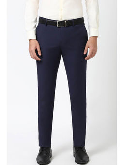 Peter England - Men Navy Solid Slim Fit Trousers