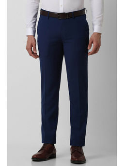 Peter England - Men Navy Solid Slim Fit Formal Trousers