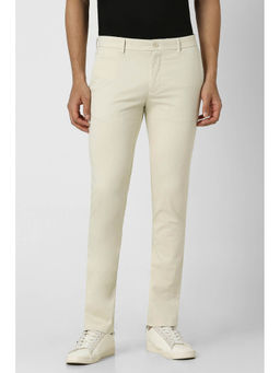 Van Heusen - Men Cream Solid Slim Fit Chinos Trousers