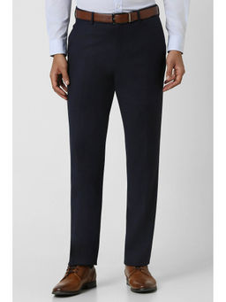 Van Heusen - Men Navy Solid Regular Fit Trousers