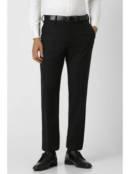 Van Heusen - Men Black Textured Regular Fit Trousers