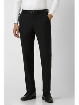 Van Heusen - Men Black Textured Regular Fit Trousers