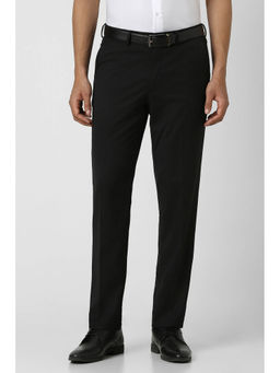 Van Heusen - Men Black Solid Regular Fit Trousers