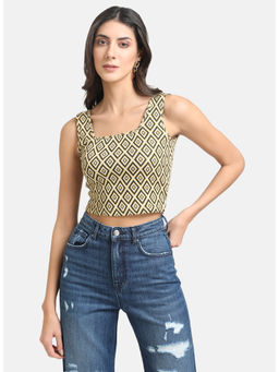 Kazo - Yellow Textured Chevron Square Neck Top