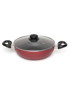 Prestige - Marble Red Aluminium Non-stick Induction Bottom Kadai with Glass Lid 24cm/2.3L