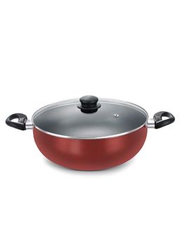 Prestige - Deluxe Aluminium Non-Stick Round Base Deep Kadai with Lid 24cm Red