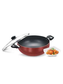 Prestige - Deluxe Aluminium Non-Stick Round Base Deep Kadai with Lid 28cm Red