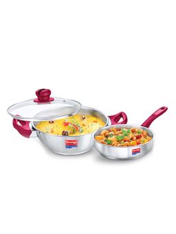 Prestige - Platina Popular Fry Pan 24cm/2.25L + Platina Popular Kadai 24cm/2.8 L Lid Kitchen Set
