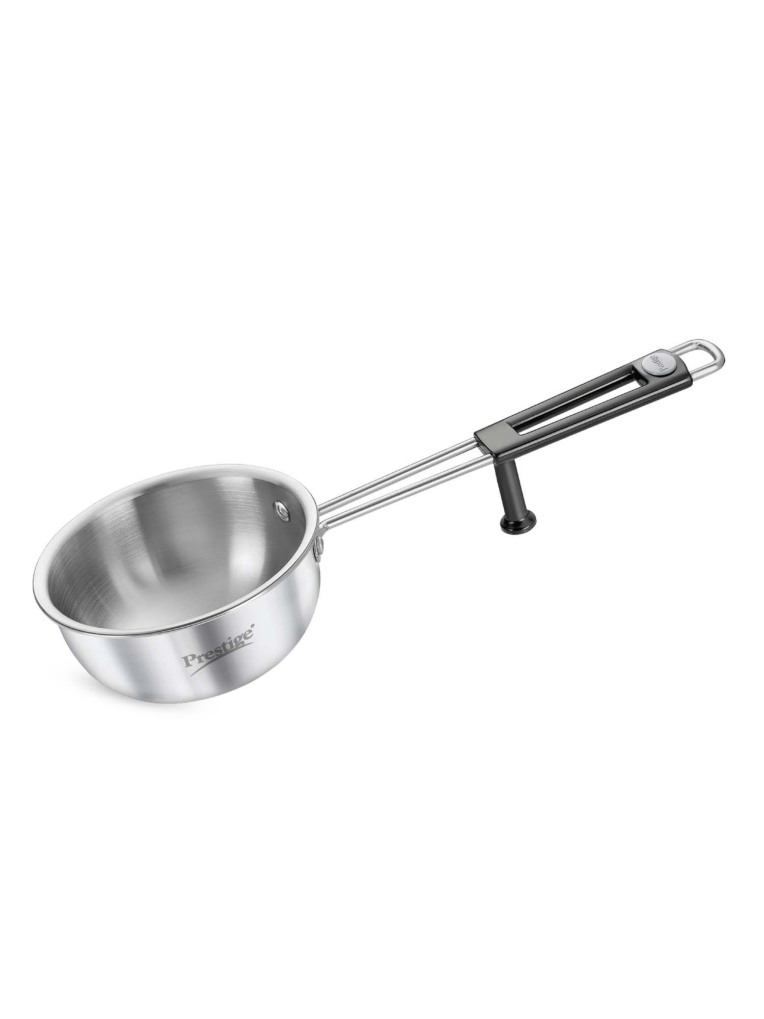 Prestige Tri-ply Splendor Heat Resistant Handle Tadka Pan 11 cm 300ml Stainless Steel Silver