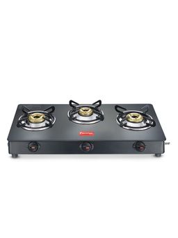 Prestige - Magic Plus GTMP-03 Toughened Black-Glass Top Gas Stove 3 Brass Burner Black