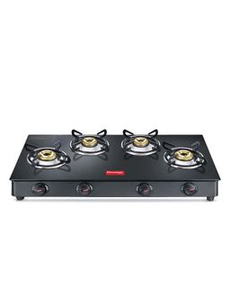 Prestige - Magic Plus GTMP 04L Powder Coated Body LP Gas Stove Black Glass Top 4 Brass Burners