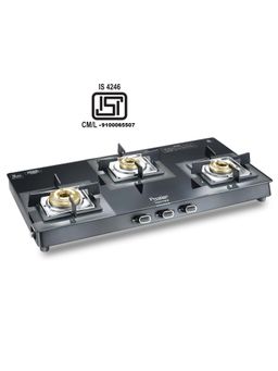 Prestige - Vectra 3 Burners Toughened Glass Gas Table 3 Way Gas Inlet 360degree Nozzle Black