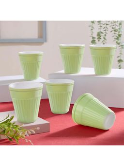 Larah by Borosil - 200ml 6pc Urban Assorted Tea-Coffee Opalware Kulhad Set Multicolor (Green)