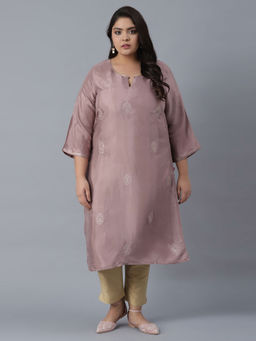 W - Mauve Solid Kurta Ith Embroidery