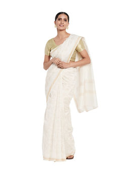 Fabindia - Cotton Silk Block Printed Sari- Off White