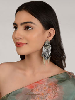 House of D'oro - Grey And Silver Tassel Danglers