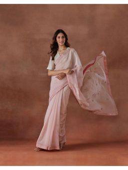 Fabindia - Women Pink Cotton Silk Saree without Blouse