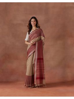 Fabindia - Women Beige Cotton Silk Saree without Blouse
