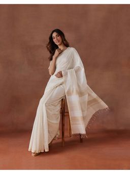 Fabindia - Women Off White Cotton Silk Saree without Blouse