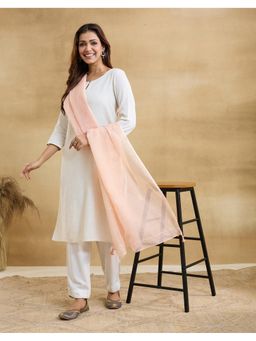 Fabindia - Peach Cotton Silk Blend Chikankari Dupatta